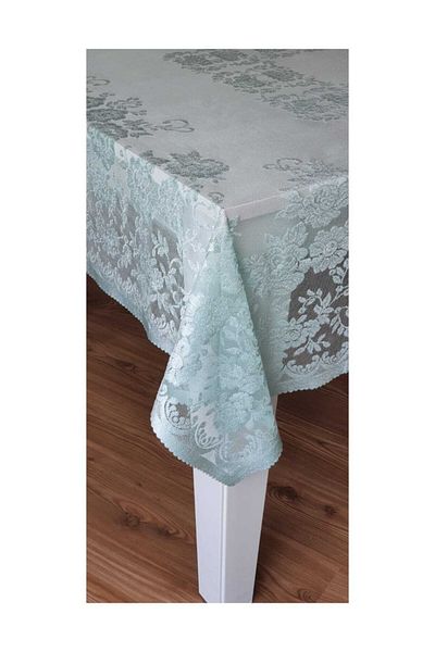 WENESSİ Față de masă din tul tricotat cu model trandafiri - 160x160 (ALBASTRU)