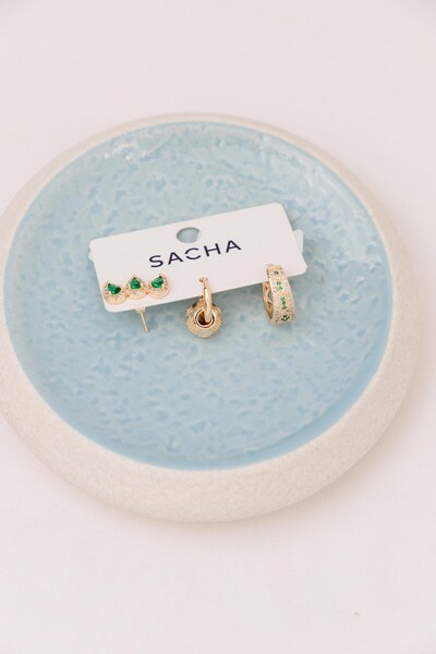 Sacha Accessories Damla Taşlı Göz Desenli Gold Set Küpe