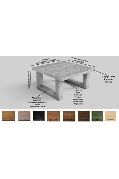 NT Concept Ntconcept Fer Masif Ahşap Sehpa(40cm-40cm-h44cm)