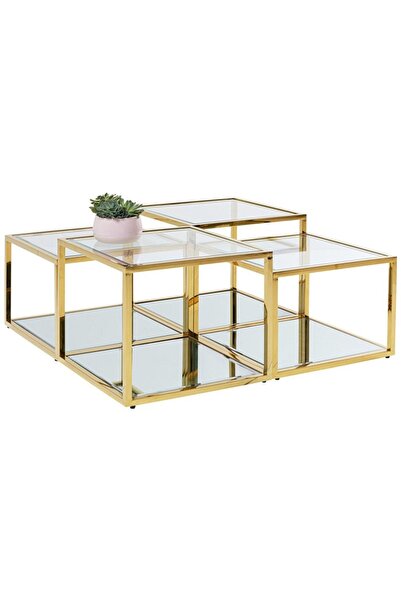Hitit Dekorasyon Janet Gold Metal Dörtlü Orta Sehpa