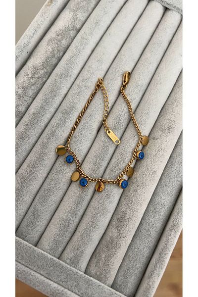 SU PERİSİ TAKI BİJUTERİ Steel Gold Evil Eye Bead Detailed Flake Anklet