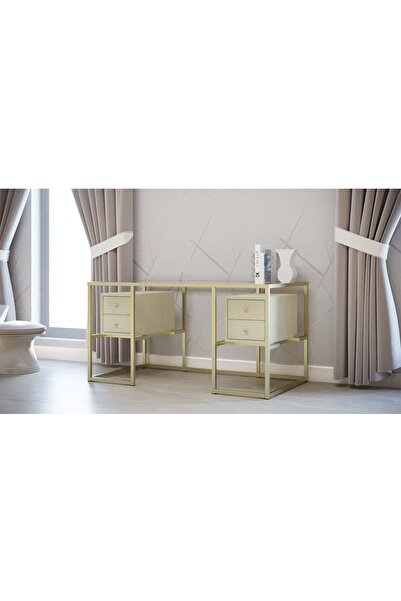 Hitit Dekorasyon Trinity Metal & Ahşap & Cam Çalışma Masası