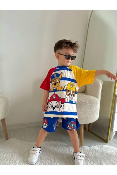 Çınar Yazlık Erkek Çocuk Krem Paw Patrol Colour Şortlu Takım