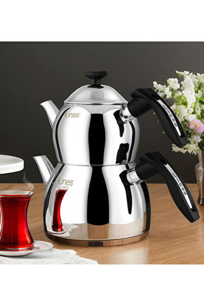 Lines Aycan Paslanmaz Çelik Çaydanlık - MİNİ BOY  -Demlik: 0,75lt Suluk: 1,40lt