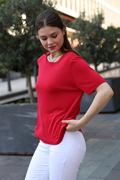 ALCHON Viscose Round Neck Knitwear Fresh Blouse - Short Sleeve, Elastic Skirt
