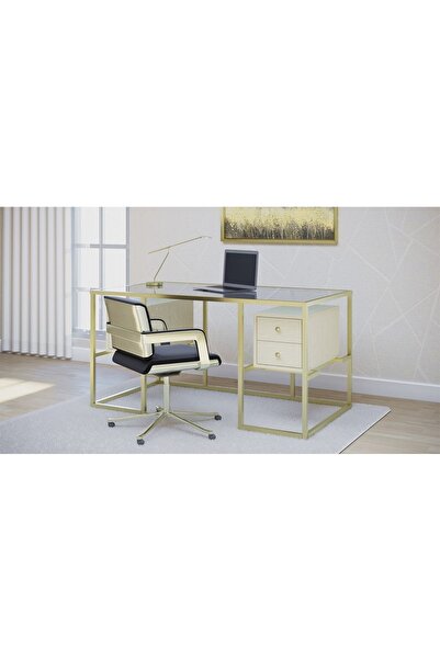 Hitit Dekorasyon Trinity Metal & Ahşap & Cam Çalışma Masası