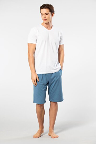 Cacharel Set bărbați 2193/Alb cu mâneci scurte din modal Bermuda