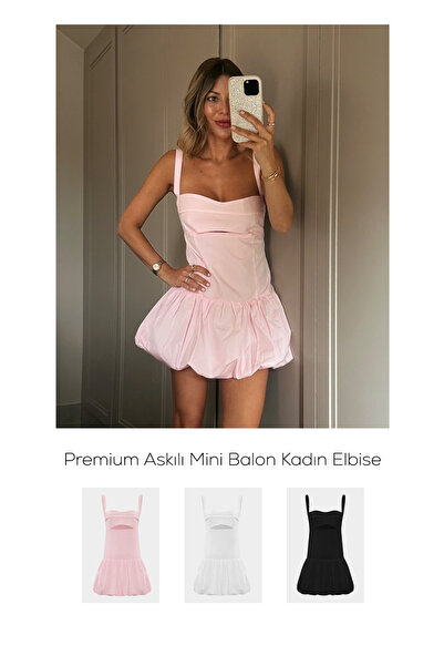 Açelya Okcu Premium Askılı Mini Balon Kadın Elbise