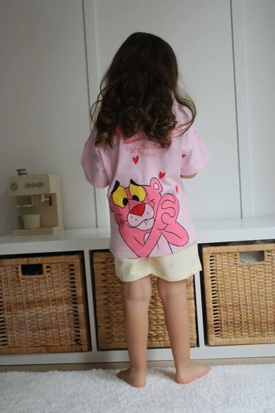 Çınar Summer Girl's Pink Pink Panther Shorts Set