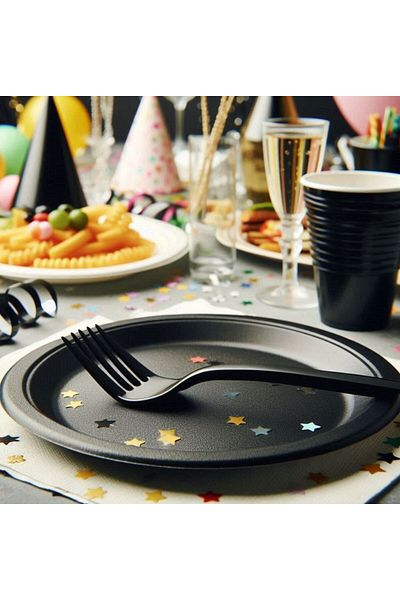 AKTEZ-EL Black Luxury Plastic Fork 25 Pieces