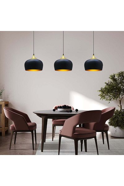 Bamyum Kreis Pendelleuchte, 3-flammig, 30 cm Schwarz-Gold Lampe