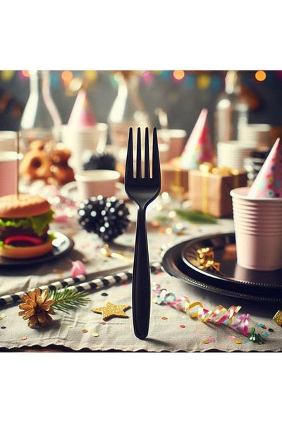 AKTEZ-EL Black Luxury Plastic Fork 25 Pieces