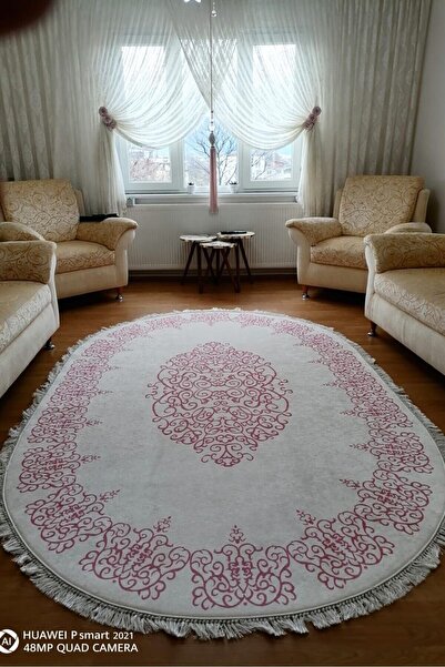 VOPTEKS Pembe Halı Oval Halı Salon Halısı Mutfak Halısı Hol Antre Halısı Makinede Yıkanabilir Kaymaz Taban