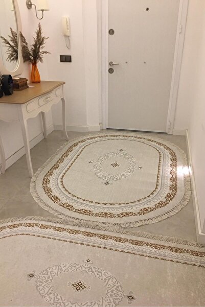VOPTEKS Makinede Yıkanabilir Kaymaz Taban Oval Gold Halı