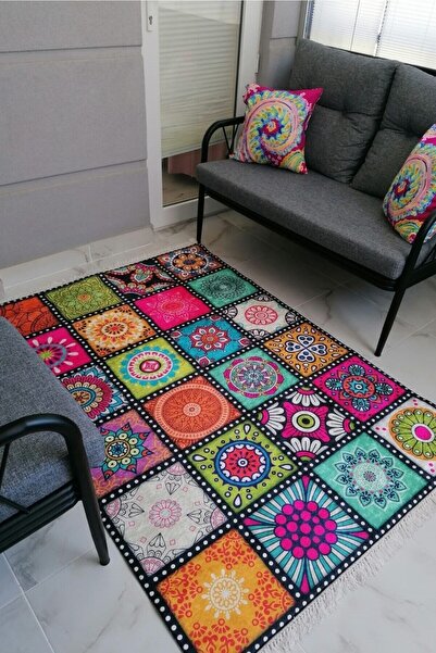 VOPTEKS Renkli Halı Mutfak Halısı Balkon Halısı Makinede Yıkanabilir Kaymaz T...