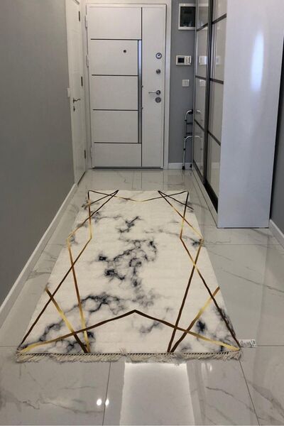 VOPTEKS Gold Halı Çizgili Halı Salon Halısı Makinede Yıkanabilir Yatak Odası Halısı Mutfak Halısı Yolluk