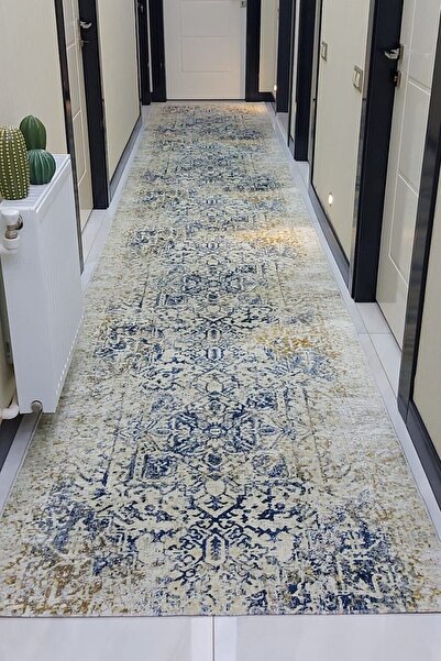 VOPTEKS Lacivert Yolluk Koridor Halısı Makinede Yıkanabilir Kaymaz Taban Yolluk Hol Antre Halısı