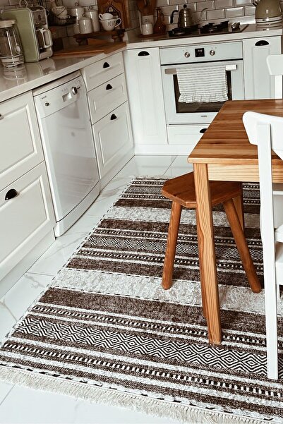 VOPTEKS Kahverengi Halı Makinede Yıkanabilir Kaymaz Taban Salon Halısı Mutfak...