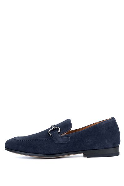 ROSSI Navy Blue Suede Genuine Leather Men's Loafer Shoes