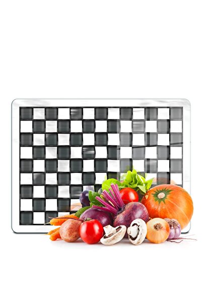 Decovetro لوح تقطيع زجاجي باللونين الأبيض والأسود من MacKenzie وحامل عرض - 20...