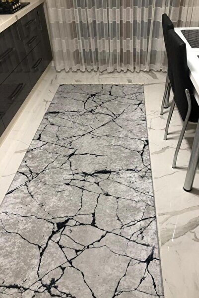 VOPTEKS Gri Halı Mutfak Halısı Leke Tutmaz Makinede Yıkanabilir Kaymaz Taban ...