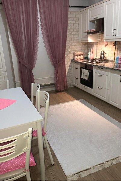 VOPTEKS Beyaz Halı Mutfak Halısı Leke Tutmaz Makinede Yıkanabilir Kaymaz Taban Halı