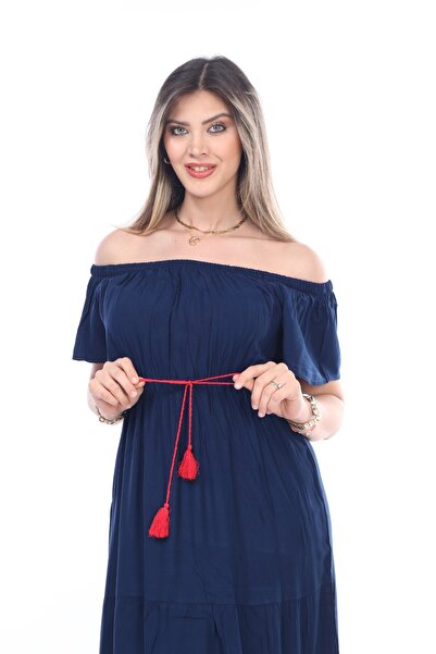 mervemoda Rochie de vară cu mâneci scurte lungi și țesute de culoare uni pent...