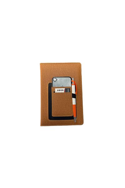 Kerem ofis Tan Colored 15X21 Pocket Kangaroo Model Notebook - Phone Compartment, Thermo Leather, Undated A5 Notebook