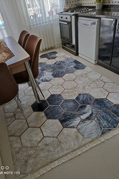 VOPTEKS Gri Halı Mutfak Halısı Leke Tutmaz Makinede Yıkanabilir Kaymaz Taban ...