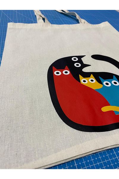 rakkun shop Raw Cloth Bag - Ivy Roaming Cats Printed