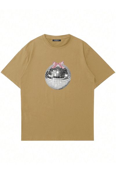 Mad&Calf Γυναικείο μπλουζάκι με στάμπα Disco Ball Oversize - Crew Neck