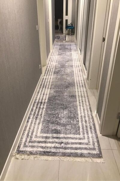 VOPTEKS Gri Halı Yatak Odası Halısı Yıkanabilir Halı Kaymaz Taban Gri Koridor Halısı Salon Halısı