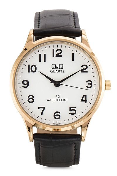 Q&Q Gold White Classic Bold Number Men's Wristwatch