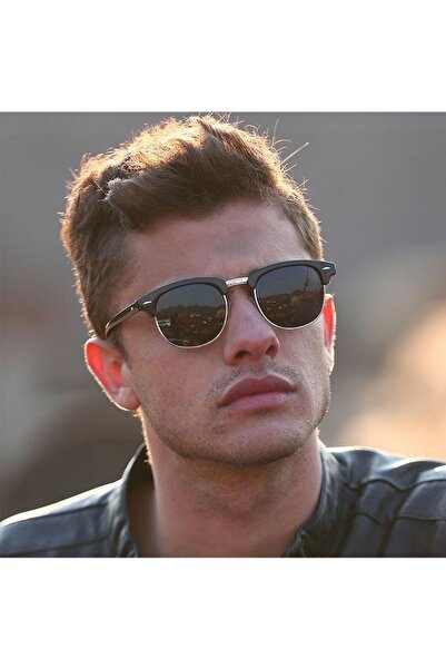 Di Caprio Unisex Matte Black Gold Clubmaster Polarized Glass Sunglasses