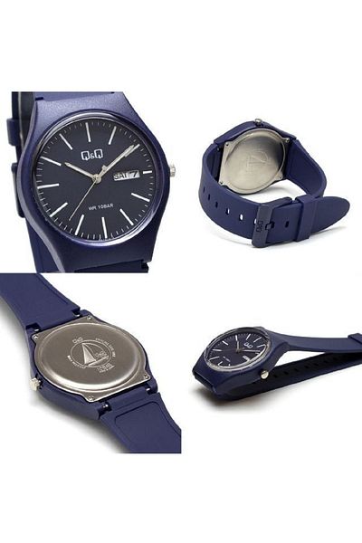Q&Q Navy Blue Waterproof Silicone Strap Unisex Wristwatch with Double Calendar