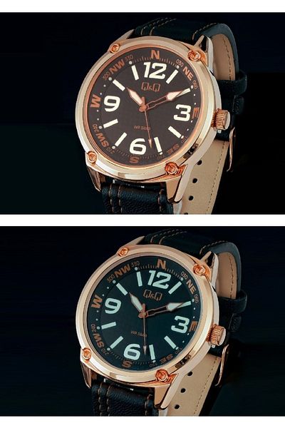 Q&Q Black Rose Sports Leather Strap Highlight Men's Wristwatch