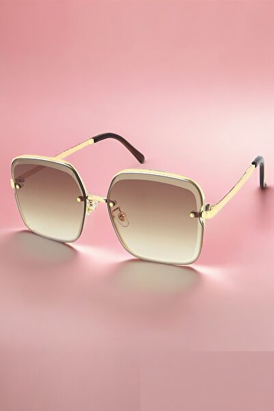 Di Caprio Brown Gold Crystal Model Square Cut Glass Vintage Women's Sunglasses