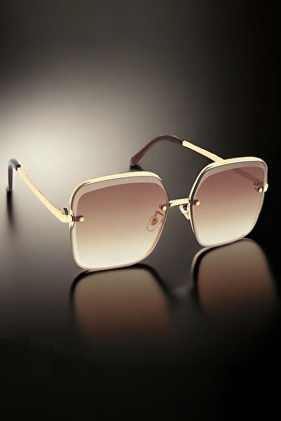 Di Caprio Brown Gold Crystal Model Square Cut Glass Vintage Women's Sunglasses