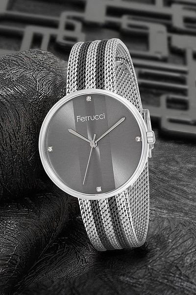 Ferrucci Women's Gray Silver Mesh Strap Wristwatch