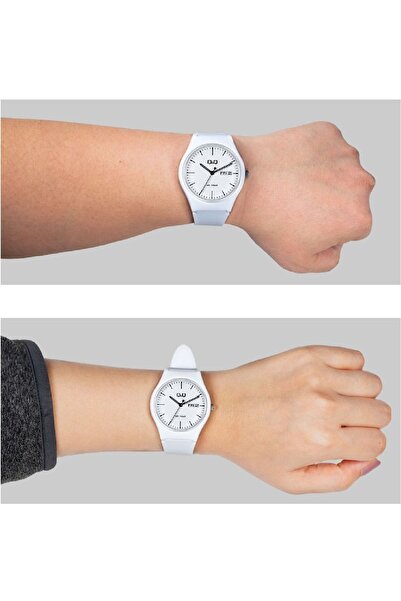 Q&Q Unisex Wristwatch with Double Calendar and White Waterproof Silicone Band