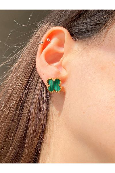 Inure Jewelry Glare Green Clover Model Steel Earrings