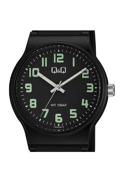 Q&Q Highlighting Unisex Wristwatch with Black Numbers and Waterproof Silicone Strap
