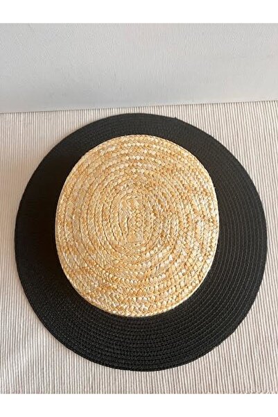 CosmoOutlet Μαύρο φυσικό ψάθινο καπέλο γόνδολα παραλίας - Ρυθμιζόμενο εσωτερικά