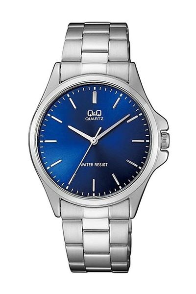 Q&Q Navy Blue Silver Steel Band Lover Couple Wristwatches