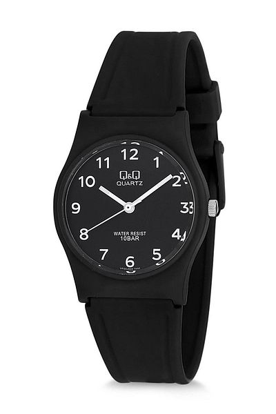 Q&Q Black Waterproof Women's Wristwatch with Numbers and Silicone Strap
