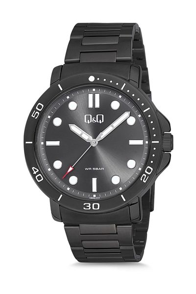 Q&Q Complete Black Steel Band Sport Men's Wrist Watch