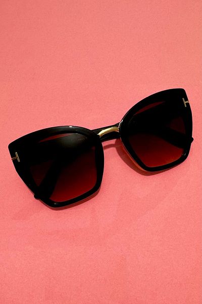 Di Caprio Brown Gold Bold Cat Eye Women's Sunglasses