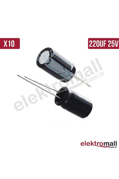 ELEKTROMALL 220uf 25v Elektrolitik Kondansatör 6x12mm - 10 Adet