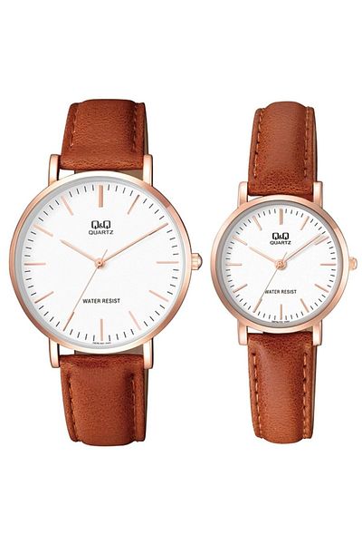 Q&Q Lover Couple Wristwatches with Leather Strap
