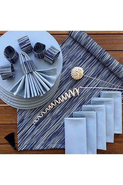 desen izmir New Season American Service - Texture Pattern, 6 Plates and 6 Napkin Rings